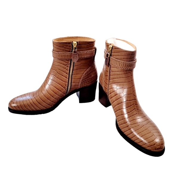 The Office Of Angela Scott Moc Croc Alligator Leather Ankle Boots 40 WIDE - Picture 4 of 16